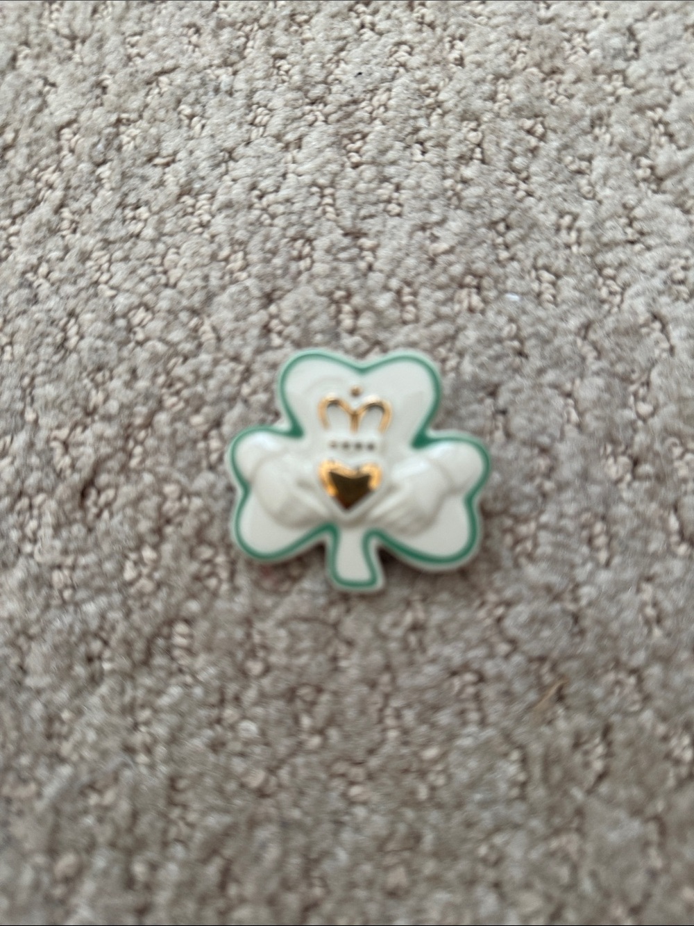 Lenox Shamrock and claddagh brooch- White & Green with Gold Accent